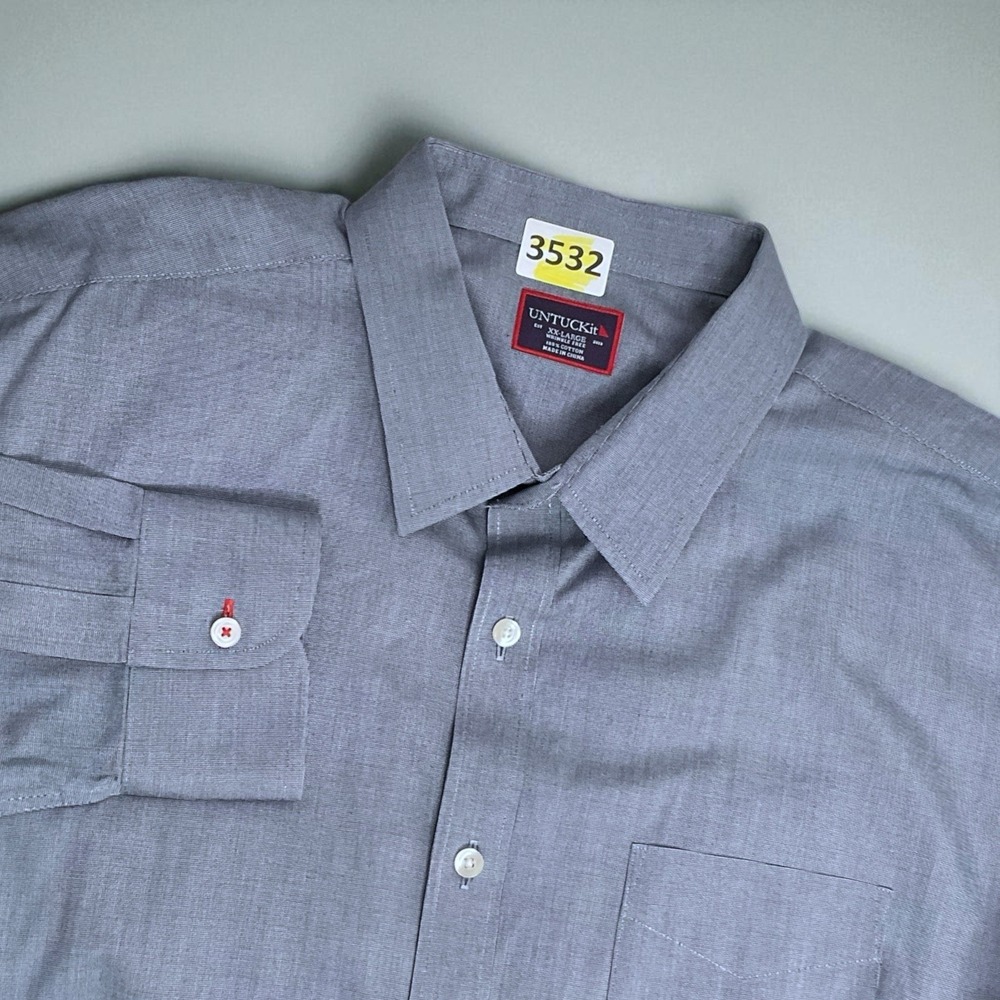 Untuckit Shirt Mens 2XL GrayBlue Wrinkle Free Button Up Long Sleeve 100% Cotton